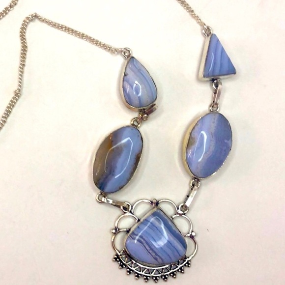 Sterling Silver 925 Lace Agate Gemstone Necklace - Picture 2 of 12